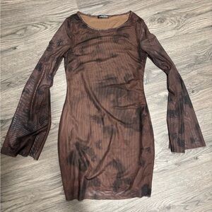 SHEIN Brown & Black Tie Dye Mesh Dress 6 NWOT